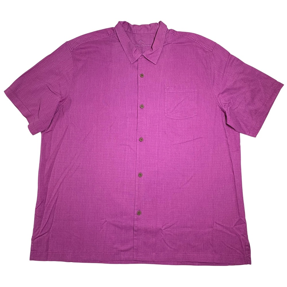 Tommy Bahama IslandZone Purple Silk Blend Dobby Shirt Mens XXXL Short Sleeve - Picture 2 of 8
